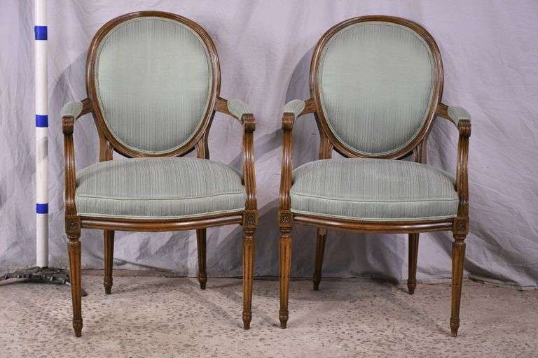 Pair of French style open armchairs with fluted legs; 68-7842