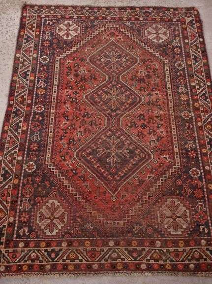 4.1'x5.9' hand knotted vintage Persian Shirazi rug; 40-153098
