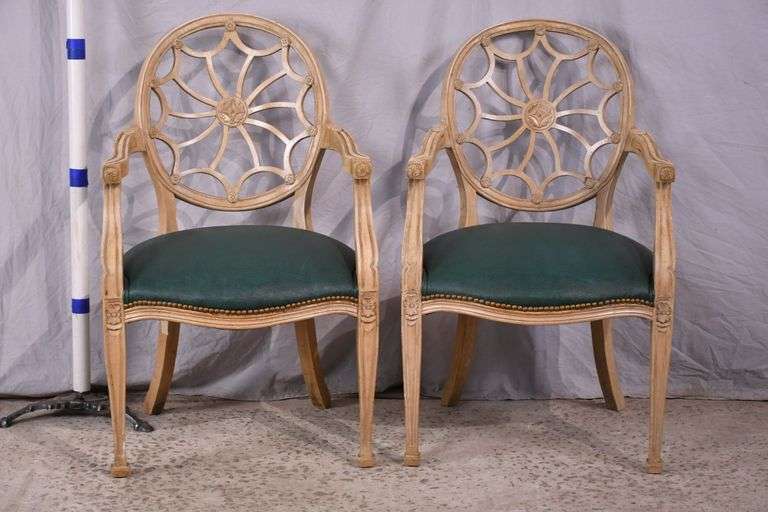 Pair of Hepplewhite style open armchairs with spider web backs; 68-7862