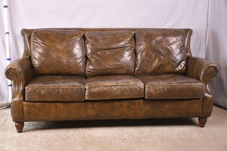 Drexel Heritage brown leather sofa; 74-12130
