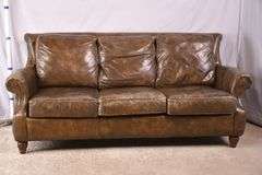 Drexel Heritage brown leather sofa; 74-12130
