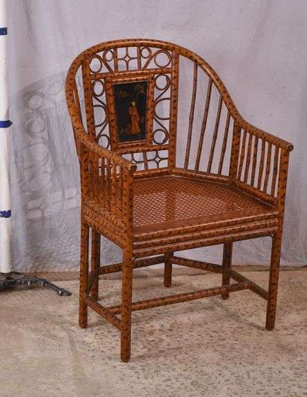 Brighton Pavilion style faux bamboo chair armchair with cane seat; 74-12591