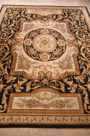 8.0'x10.2' hand knotted Indo-Tibetan rug with black field; 40-136773