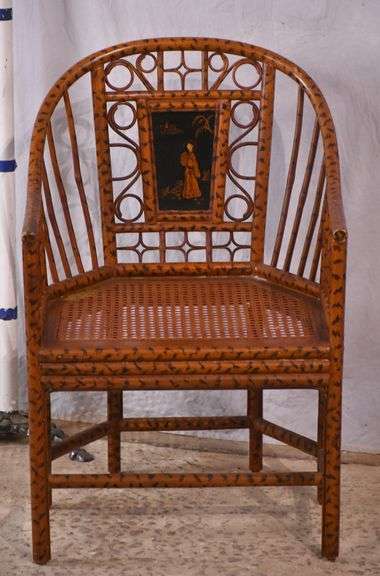 Brighton Pavilion style faux bamboo chair armchair with cane seat; 74-12591