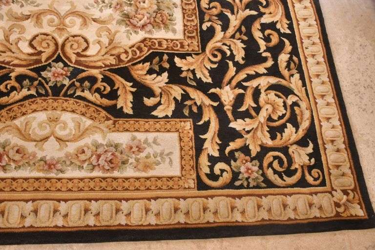 8.0'x10.2' hand knotted Indo-Tibetan rug with black field; 40-136773