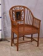 Brighton Pavilion style faux bamboo chair armchair with cane seat; 74-12591