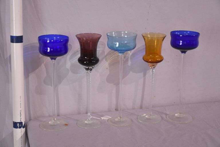 5 tall long stem decorative glasses; 1152-089