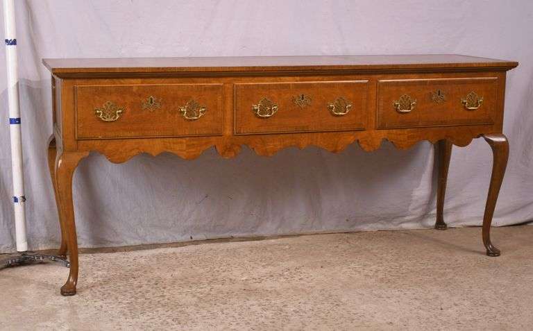 Banded walnut Queen Anne style 3 drawer sideboard; 10081-001