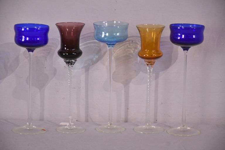 5 tall long stem decorative glasses; 1152-089