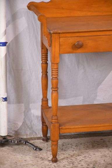 Early two-tier single drawer washstand with backsplash; 3072-014