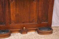 Ornate walnut beveled mirror hall tree with marble shelf and drawer; 68-6670