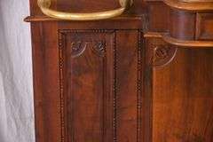 Ornate walnut beveled mirror hall tree with marble shelf and drawer; 68-6670