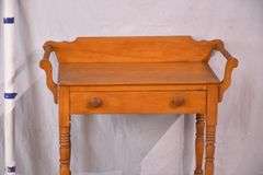 Early two-tier single drawer washstand with backsplash; 3072-014