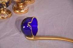Pauly & Co. gold and floral painted cobalt blue glass punch bowl set; 191-597