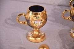 Pauly & Co. gold and floral painted cobalt blue glass punch bowl set; 191-597