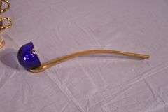 Pauly & Co. gold and floral painted cobalt blue glass punch bowl set; 191-597