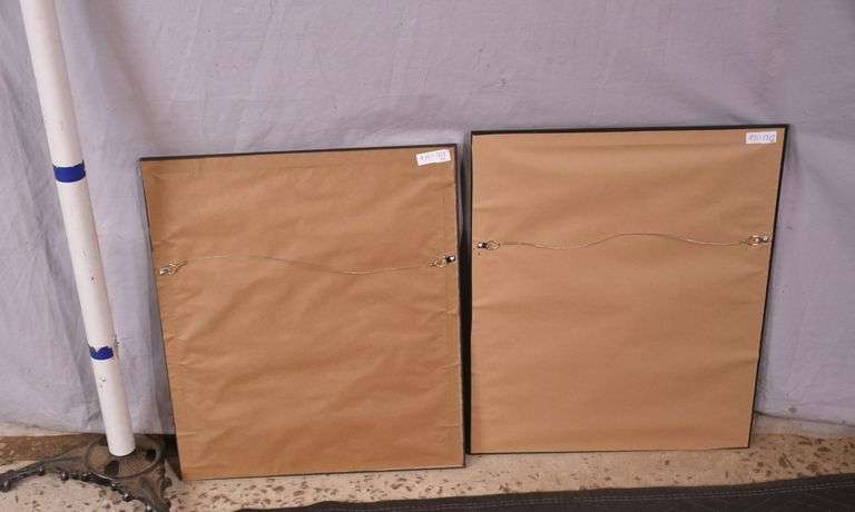 Two framed mid-century style atomic cat prints; 975-1809