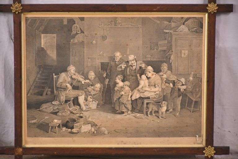 Framed vintage engraving "The Blind Fiddler" by David Wilkie; 336-4476