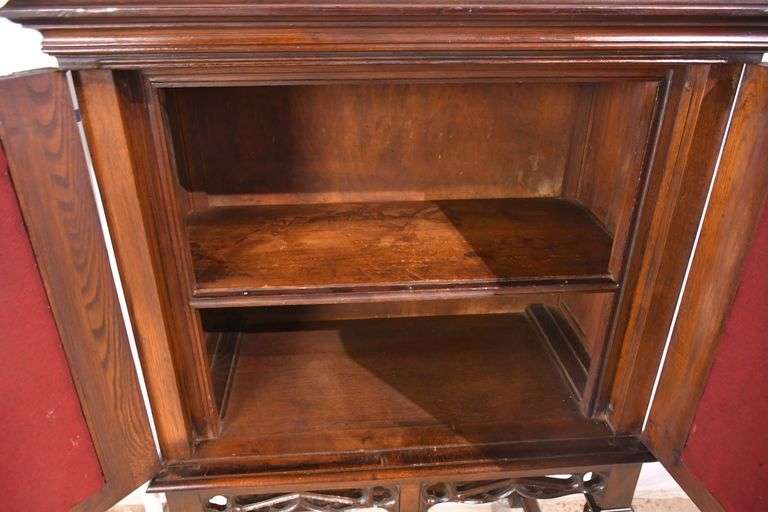Lightolier carved oak gothic style radio cabinet; 68-6907