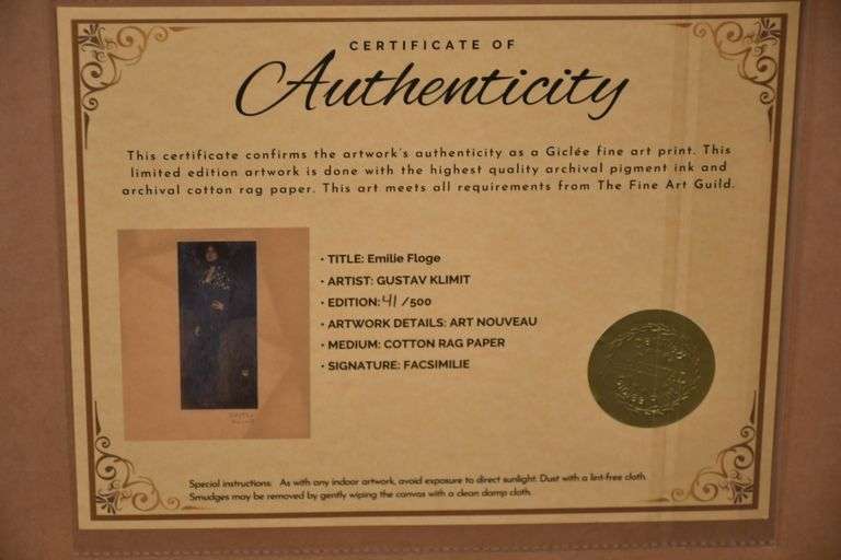 Limited edition framed giclee print "Emilie Floge" by Gustav Klimt; 975-1775