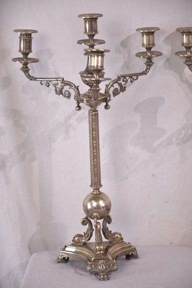 Pair of Mappin Brothers large ornate silverplate candelabras; 971-283