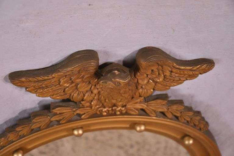 Round porthole mirror with gold eagle frame; 68-6820