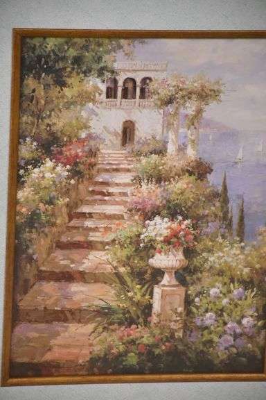 Small framed Mediterranean scene print; 1037-1137