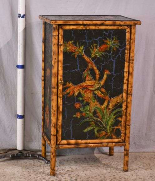 Decorated bamboo single door cabinet; 74-12797