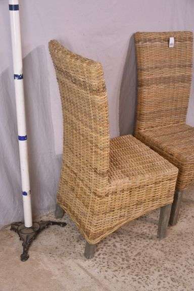 Pair of A & B Home woven dining chairs with distressed finish legs; 579-748B