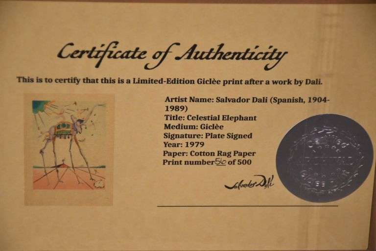 Limited edition framed giclee print "Celestial Elephant" by Salvador Dali; 975-1771