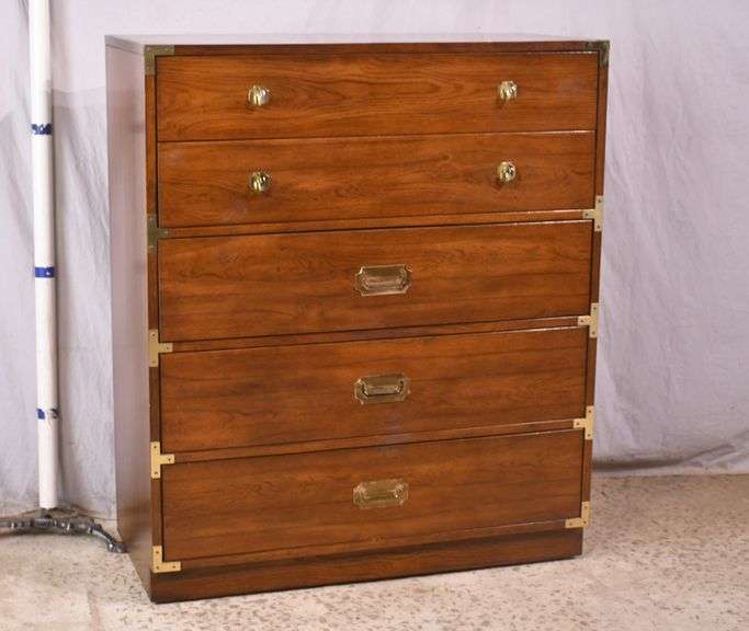 Bernhardt oak campaign style 5 drawer chest; 68-6816A
