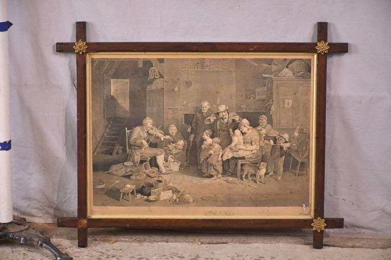 Framed vintage engraving "The Blind Fiddler" by David Wilkie; 336-4476