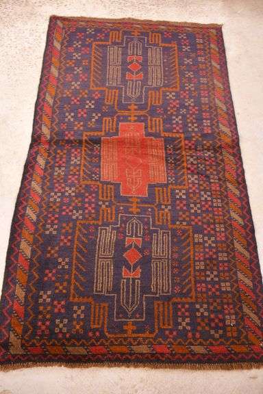 3.7'x6.7' hand knotted vintage Persian Baluchi rug with navy field; 40-156751