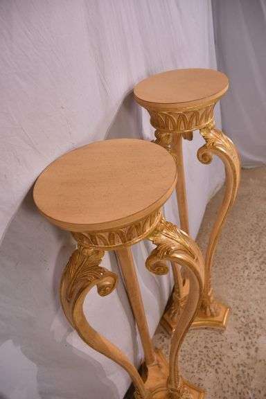 Pair of tall carved plant stands with paw feet; 68-6854