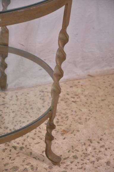 Oval two-tier iron server with glass top and shelf; 74-12789