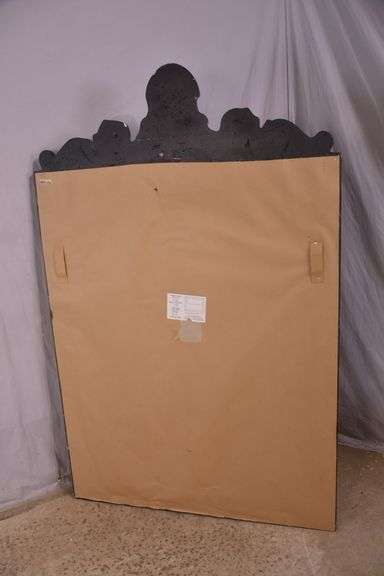 Large beveled mirror with black composite frame and beveled mirror trim; 1044-128