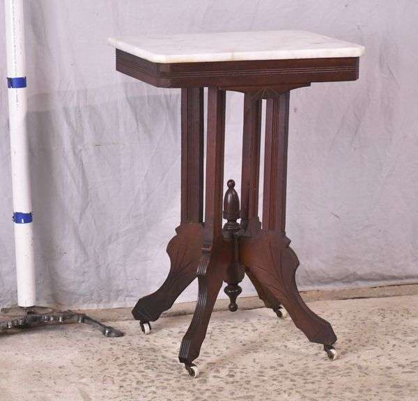 Eastlake style side table with marble top; 28-2718