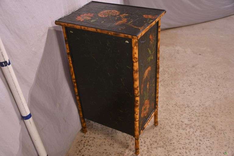 Decorated bamboo single door cabinet; 74-12797
