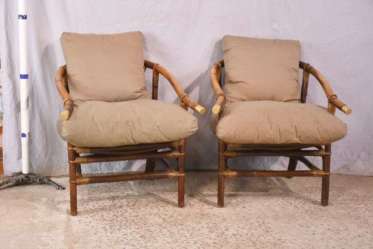 Pair of rattan bentwood open armchairs; 74-12763