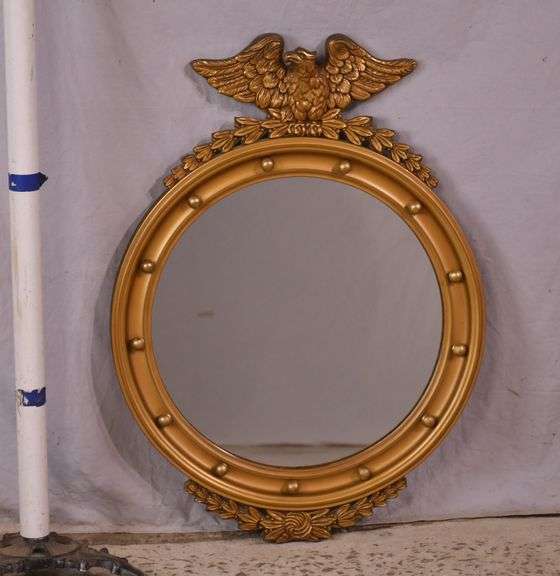 Round porthole mirror with gold eagle frame; 68-6820