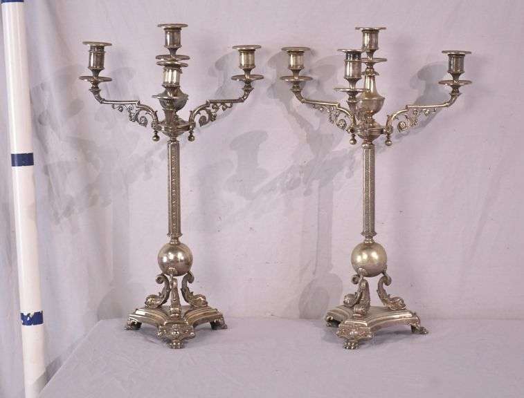 Pair of Mappin Brothers large ornate silverplate candelabras; 971-283