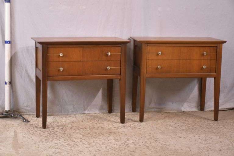 Pair of walnut mid-century style single drawer side tables; 68-6814C