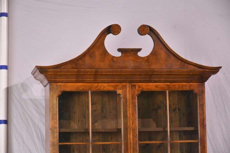 Inlaid burl walnut 2 part slant front secretary; 68-6921