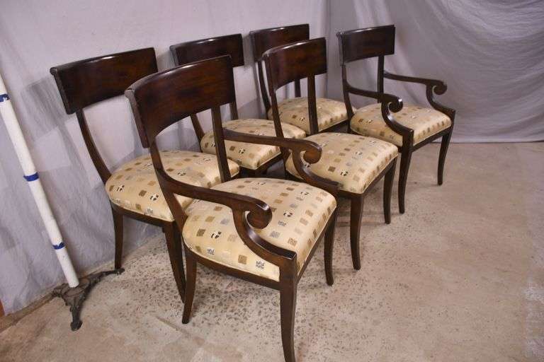 Set of 6 Milling Road by Baker distressed dining chairs; 68-6879