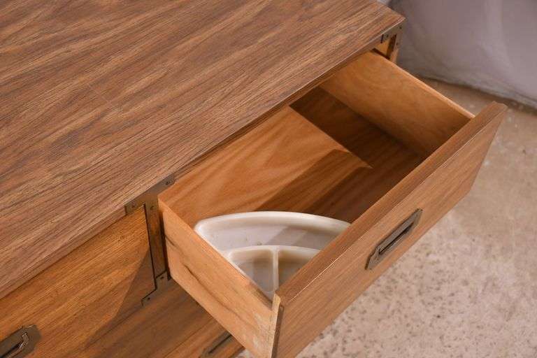 Bernhardt oak campaign style 7 drawer dresser; 68-6816B