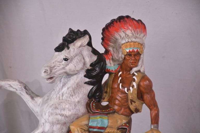 Ceramic Native American on horse statue; 17216-151