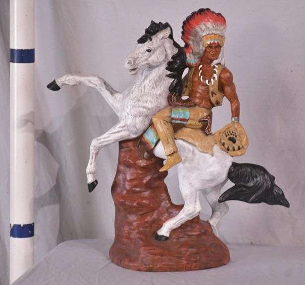 Ceramic Native American on horse statue; 17216-151