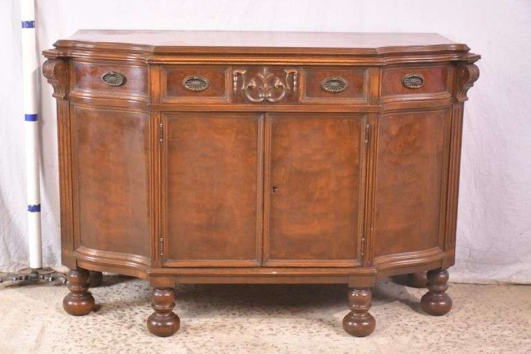 Carved walnut server with 3 drawers and 2 doors; 74-12809C