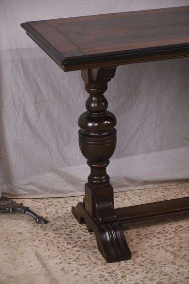 Thompson Mfg. Co. trestle base library/console table; 68-6905