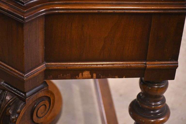 Carved walnut serpentine front 3 drawer sideboard; 74-12809A